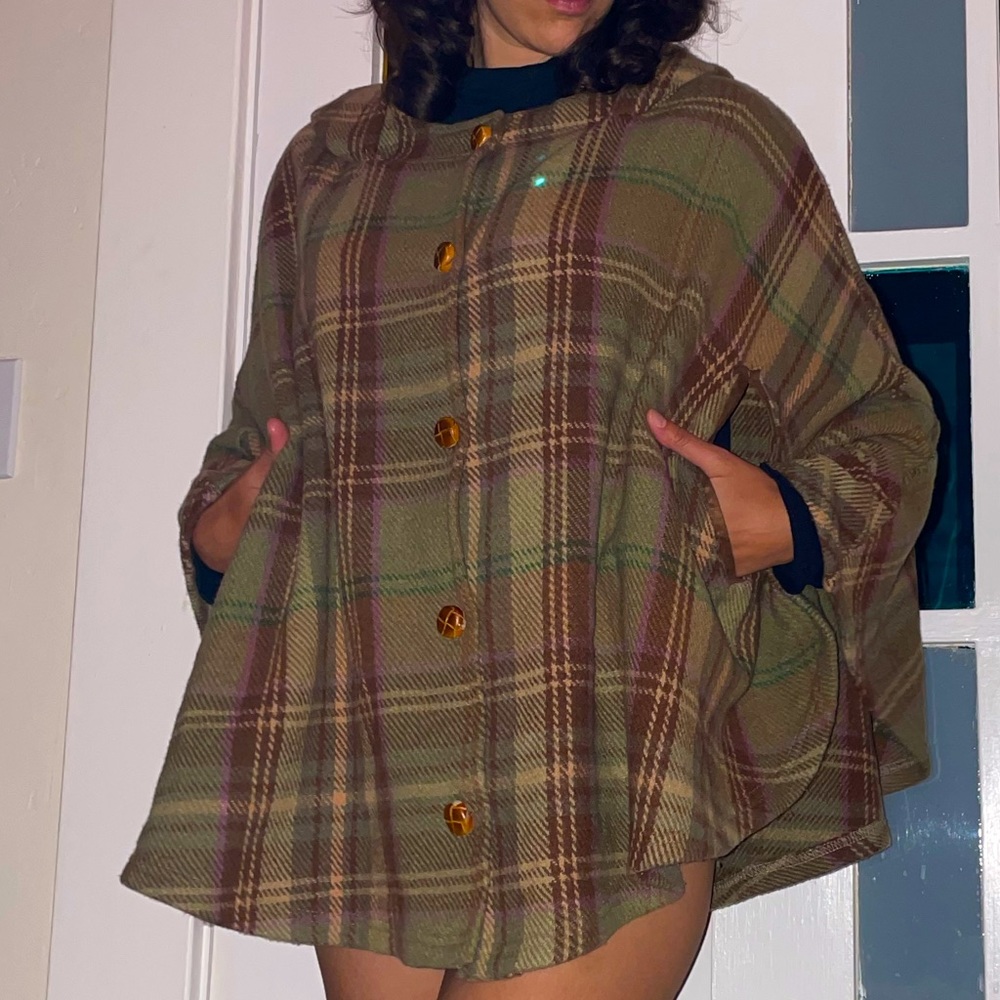 SOLD Lauren Ralph Lauren Hooded Plaid Cape/Poncho With Hand Slits